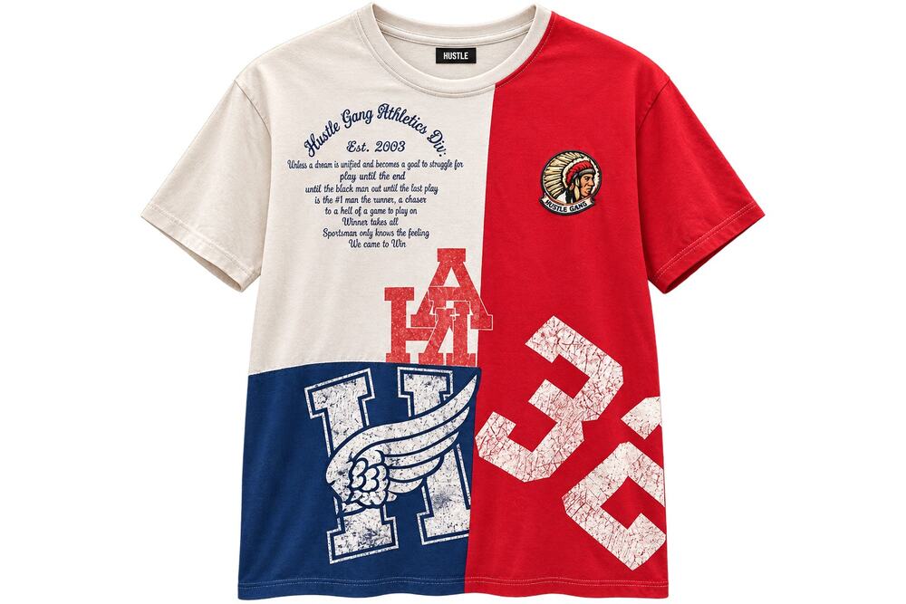 Hustle Gang Color-Block Short Sleeve Graphic T-Shirt White LG Crew Neck Y2K